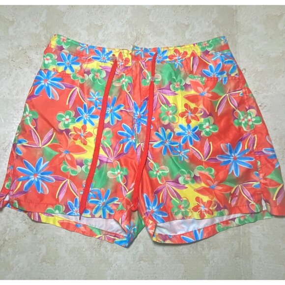Vtg Body Glove XL Floral Pattern Swim Shorts Elastic Waist Drawstring Y2K Boho - Picture 1 of 7